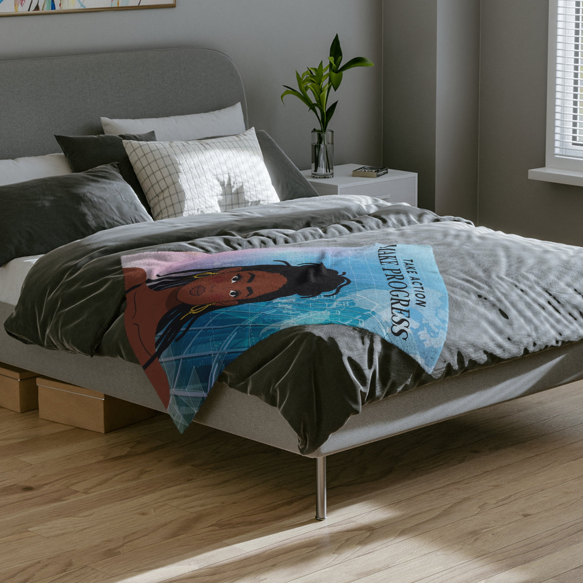 "Take Action Make Progress" Velveteen Blanket