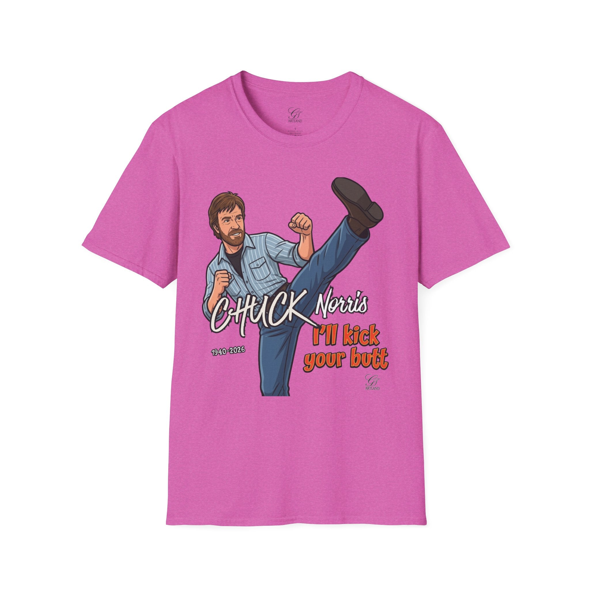 Chuck Norris Kick Illustration T-Shirt | I'll Kick Your Butt text by GT Artland