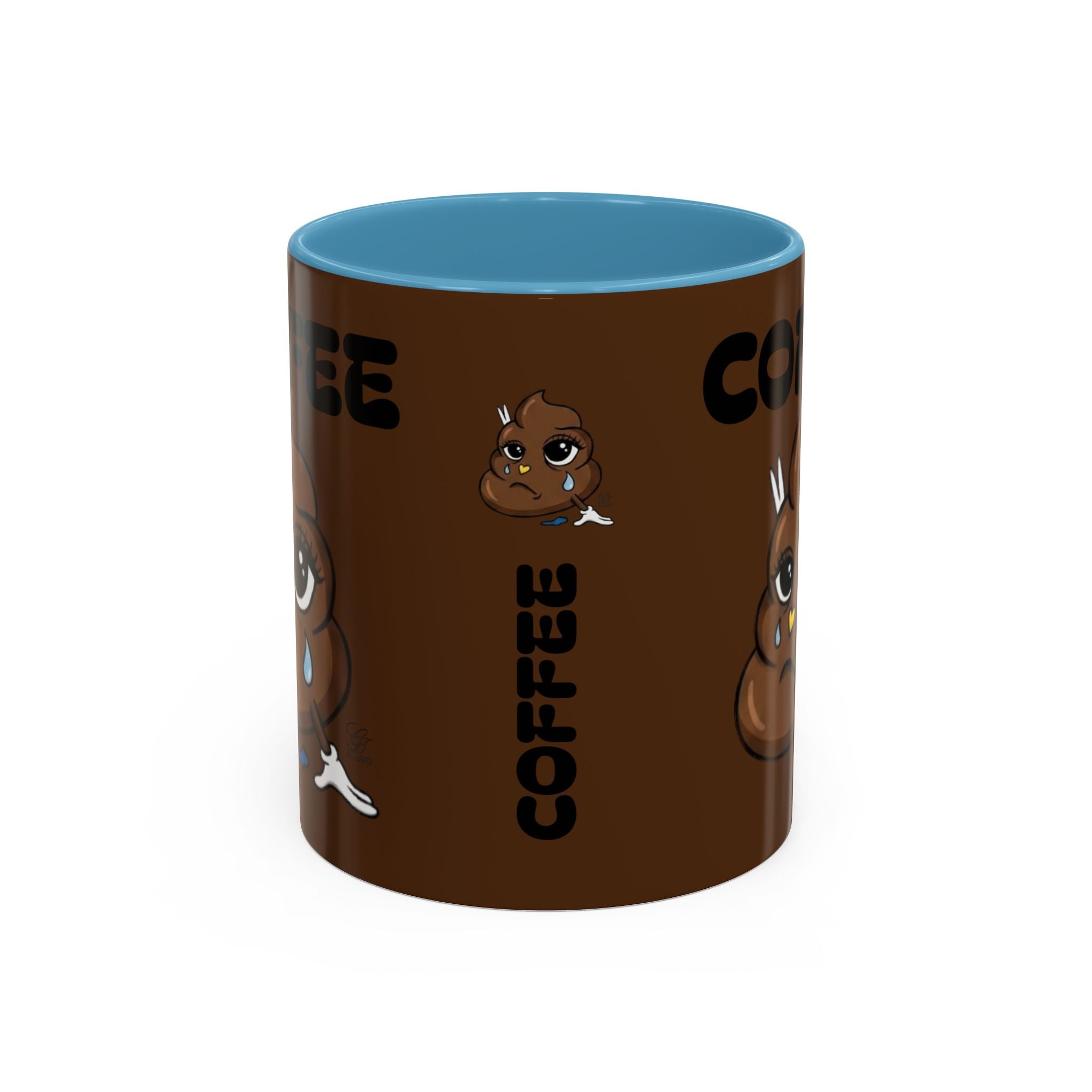 Coffee Mug — Cute Crying Poop Emoji 'COFFEE' Accent Ceramic Mug (11/15 oz) by GT Artland