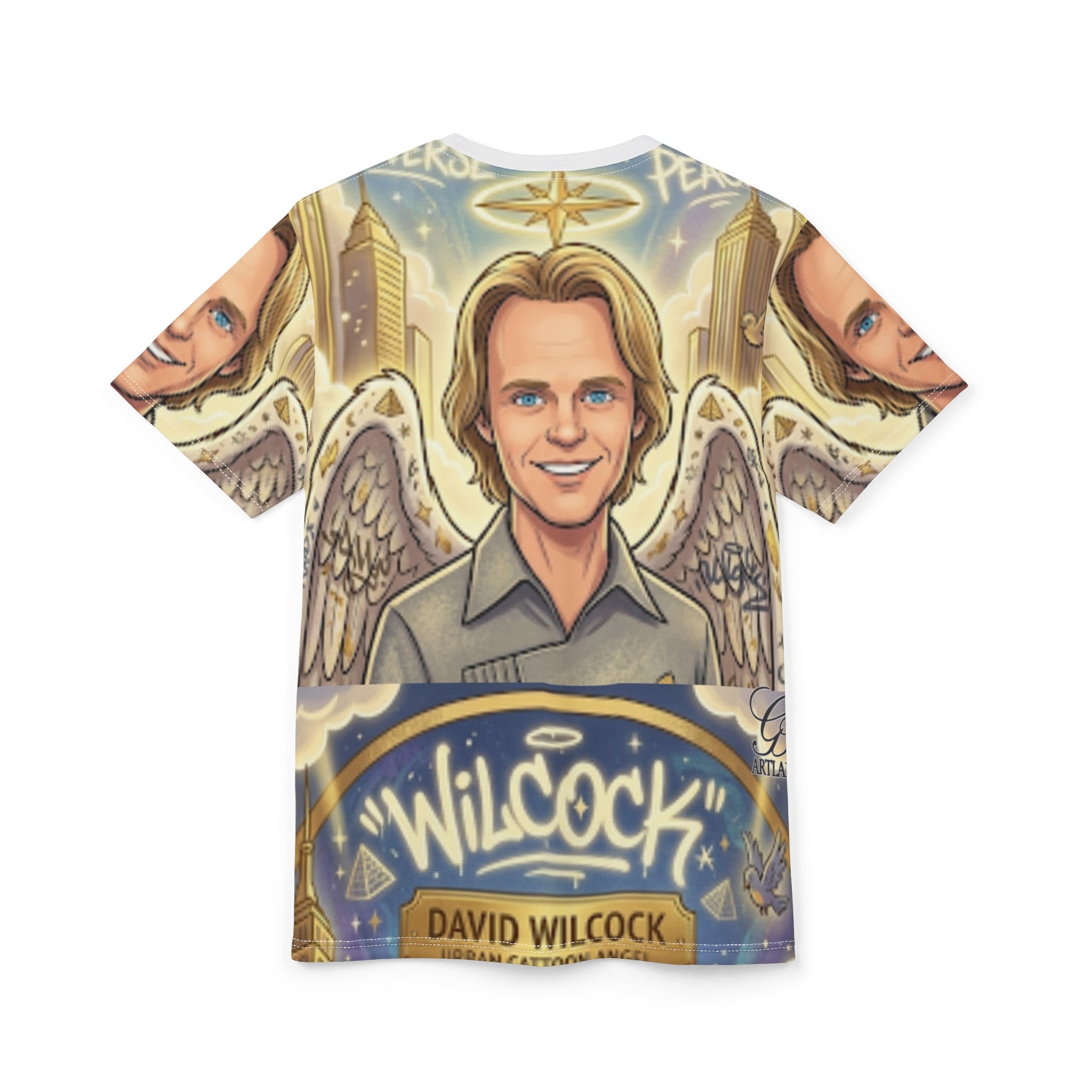David Wilcock Cartoon Angel Tee | All-Over Print Cut & Sew Shirt by GT Artland