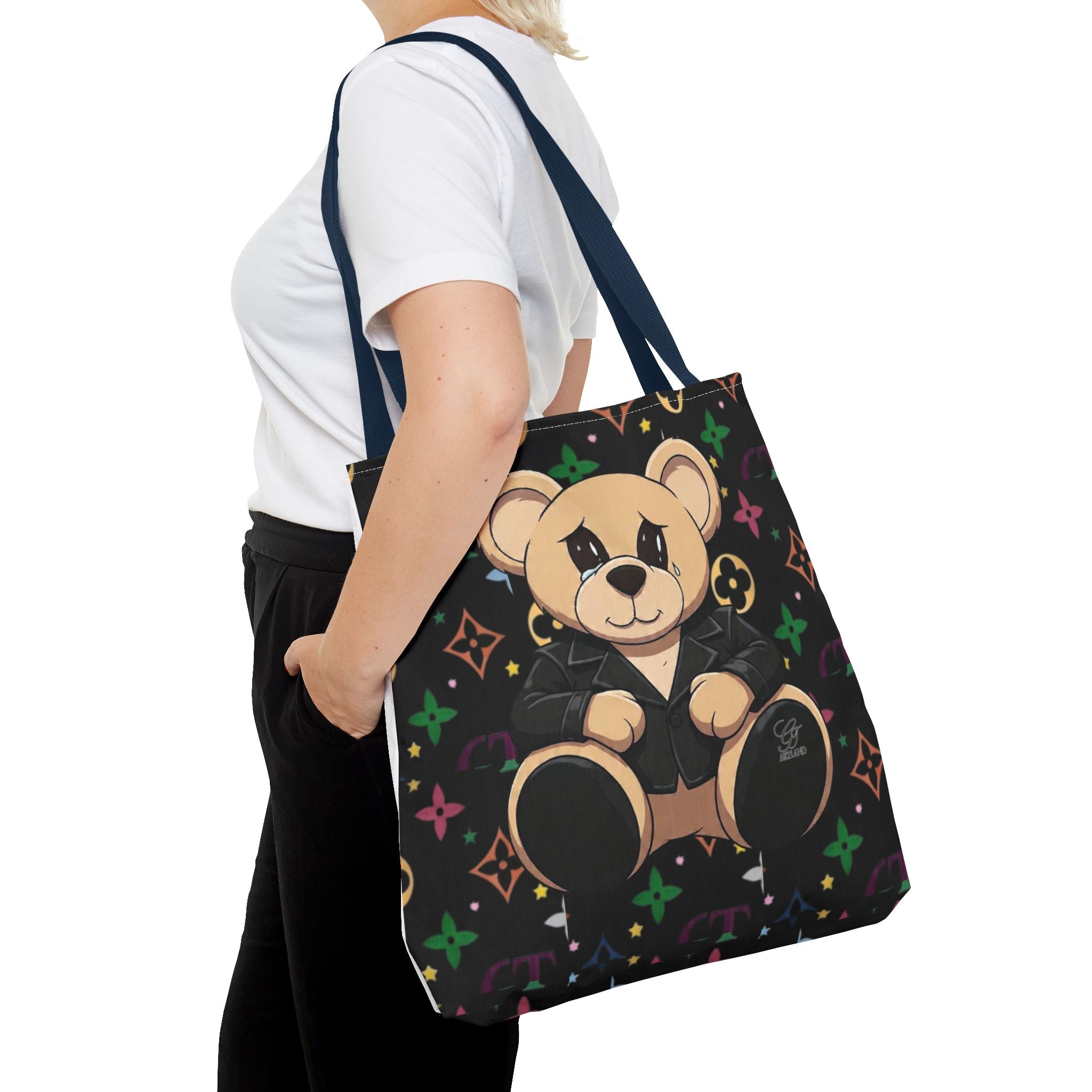 Elite Black Urban Designer Teddy Bear Monogram Tote Bag by GT Artland