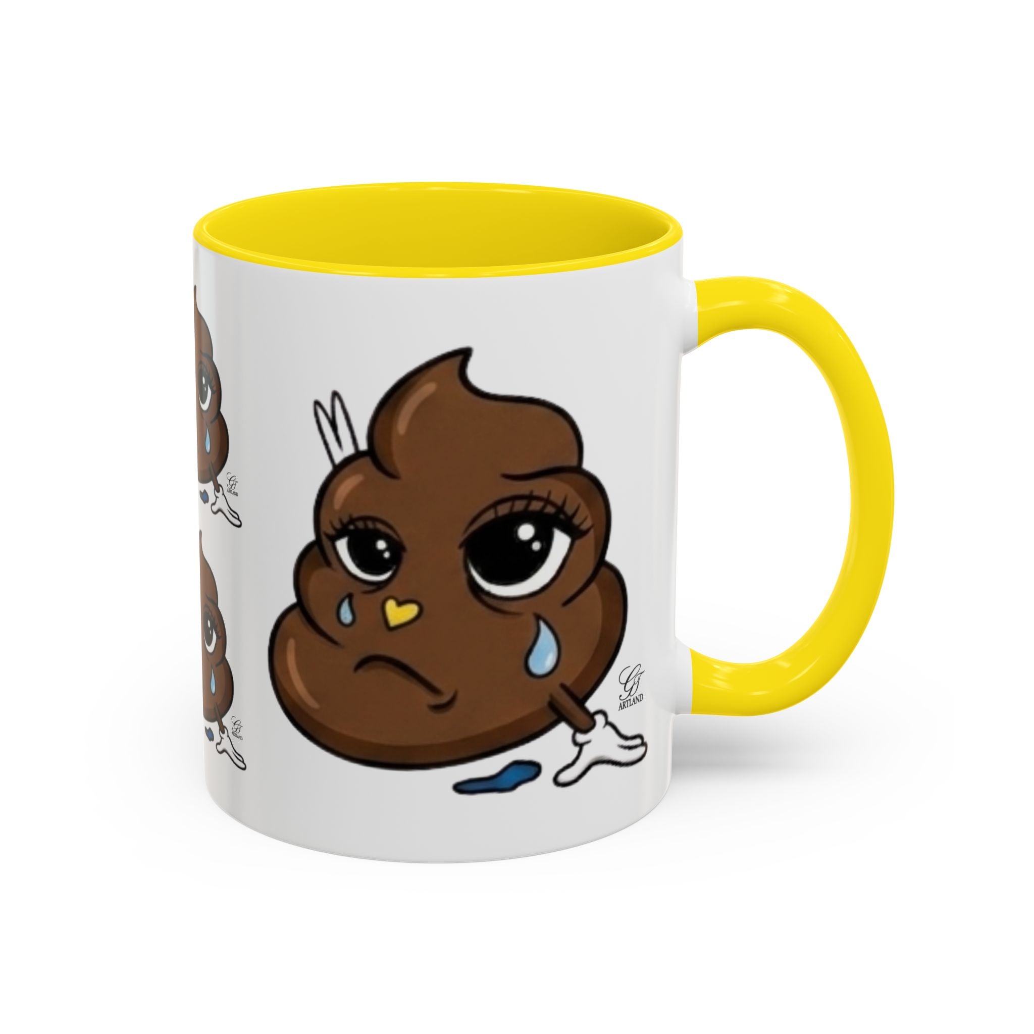 Sad Poop Emoji Coffee Mug — Funny Kawaii Gag Gift Accent Mug by GT Artland