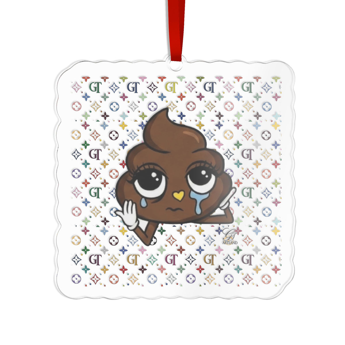 Crying Poop Emoji Acrylic Ornament by GT Artland