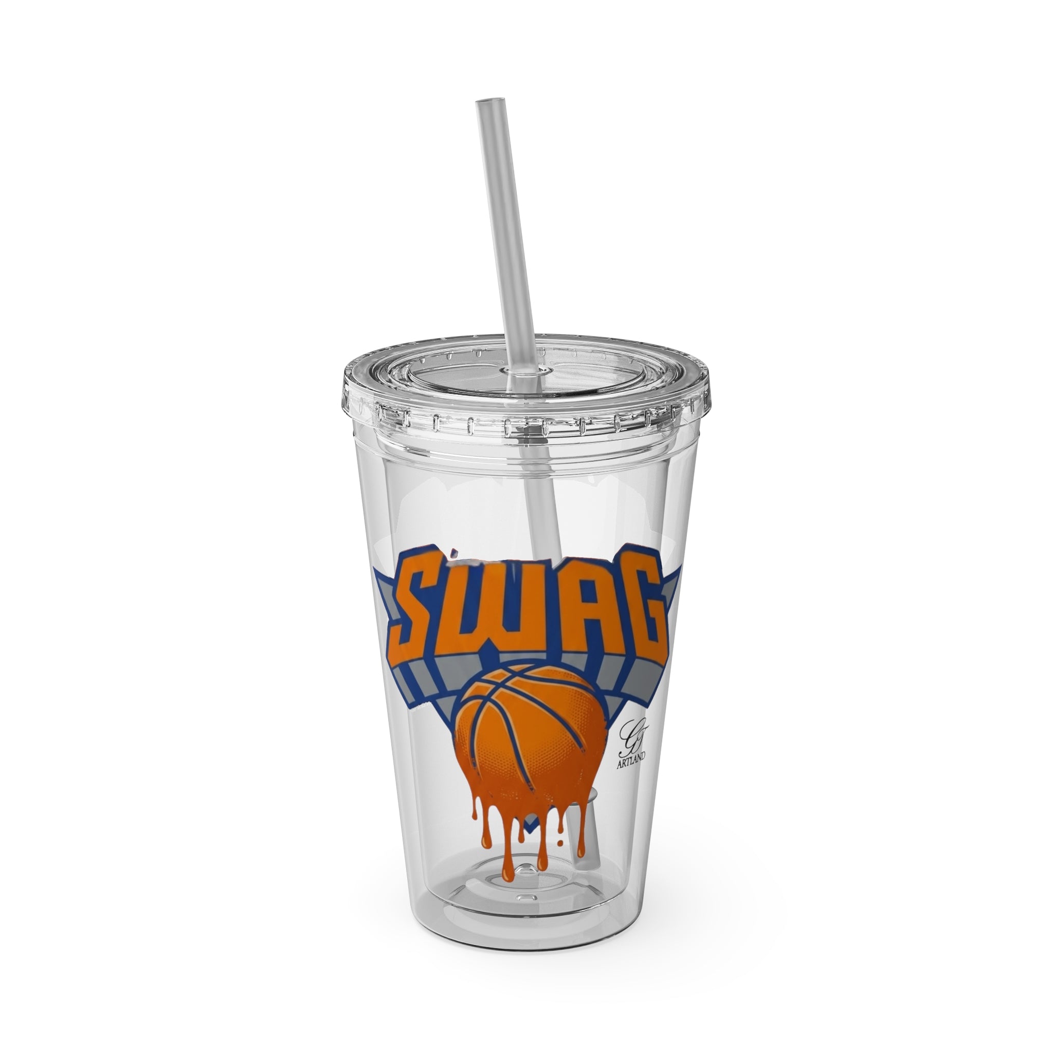 Dripping Basketball SWAG Tumbler | 16oz Clear Cup with Straw by GT Artland
