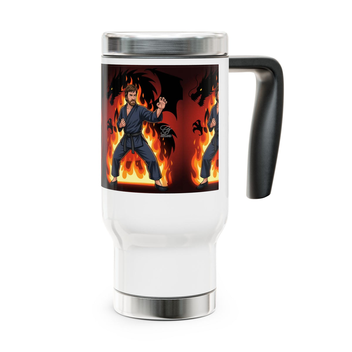 Flaming Martial Artist Chuck Norris Travel Mug | Stainless Steel 14oz by GT Artland
