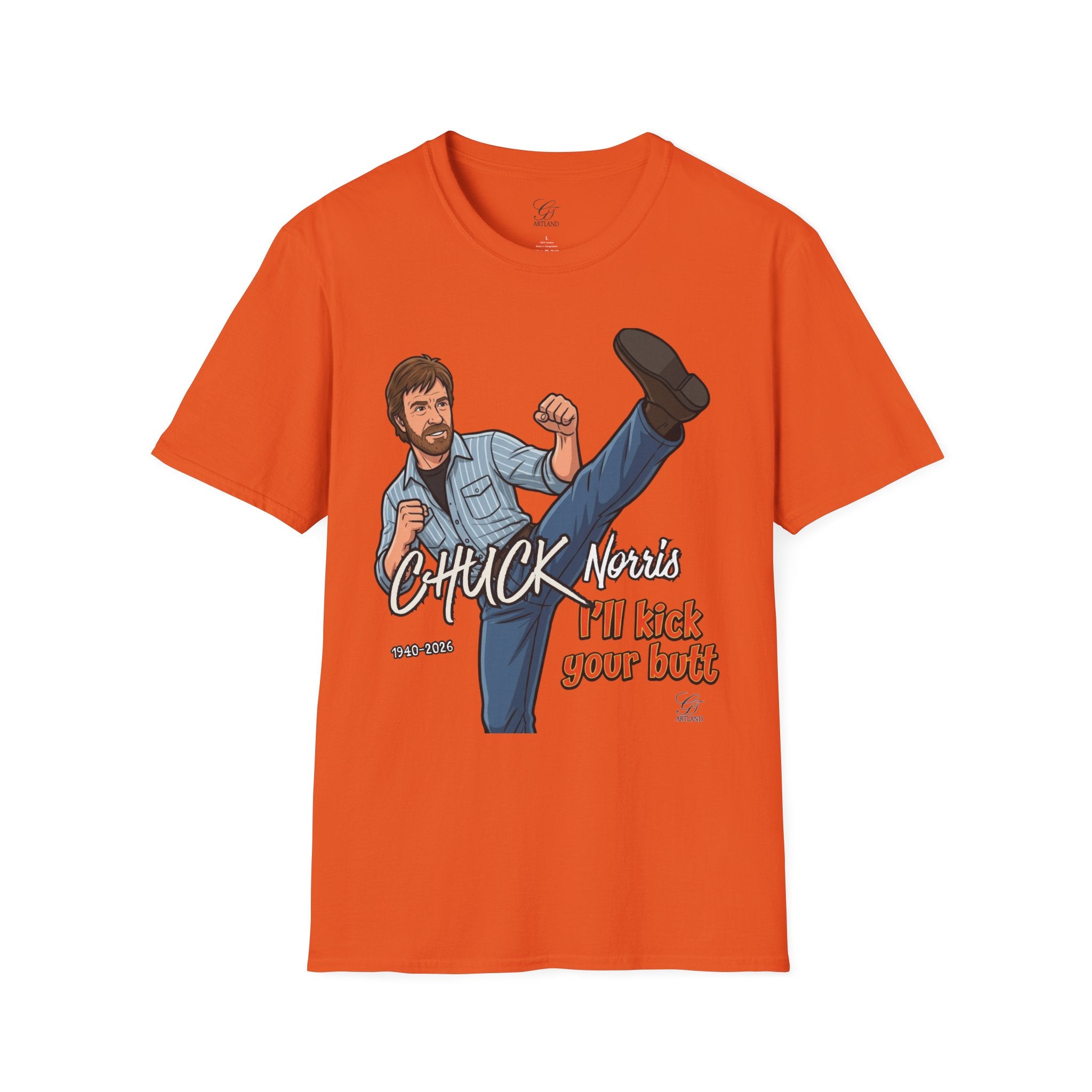 Chuck Norris Kick Illustration T-Shirt | I'll Kick Your Butt text by GT Artland