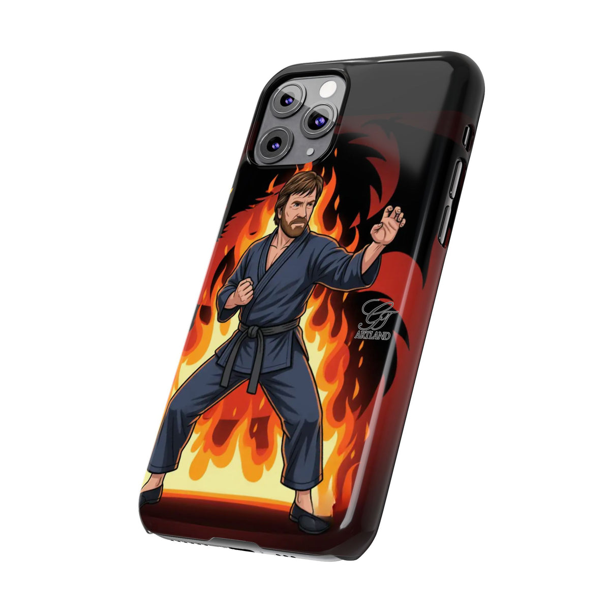 Martial Artist Illustration Slim Phone Case | Karate Fighter Flames by GT Artland