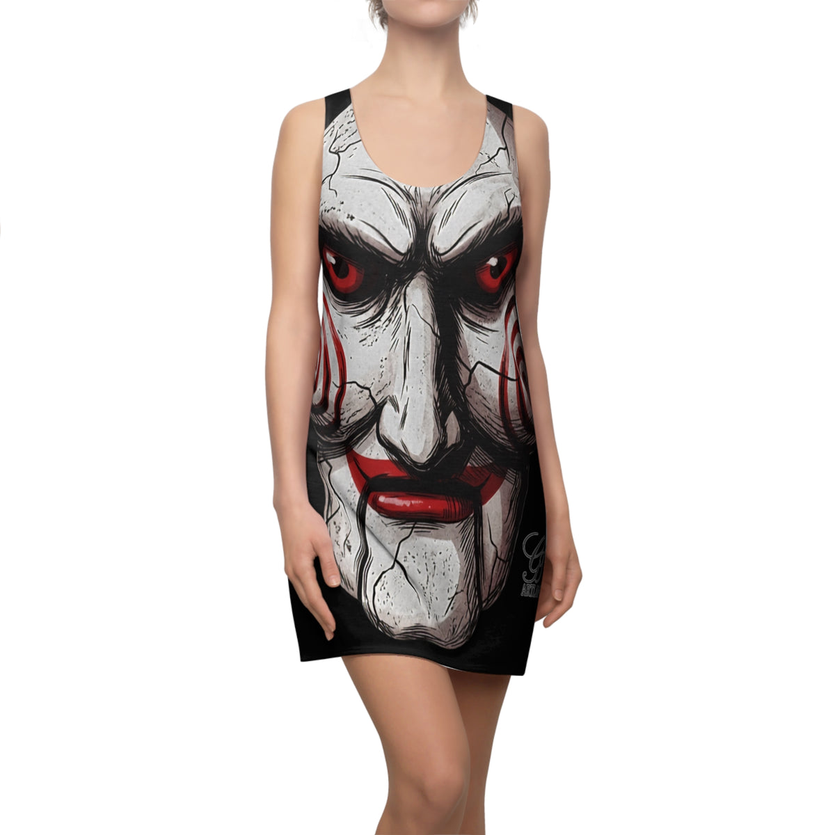 Spooky Cracked Mask Evil Dummy Halloween Dark Horror Racerback  Dress