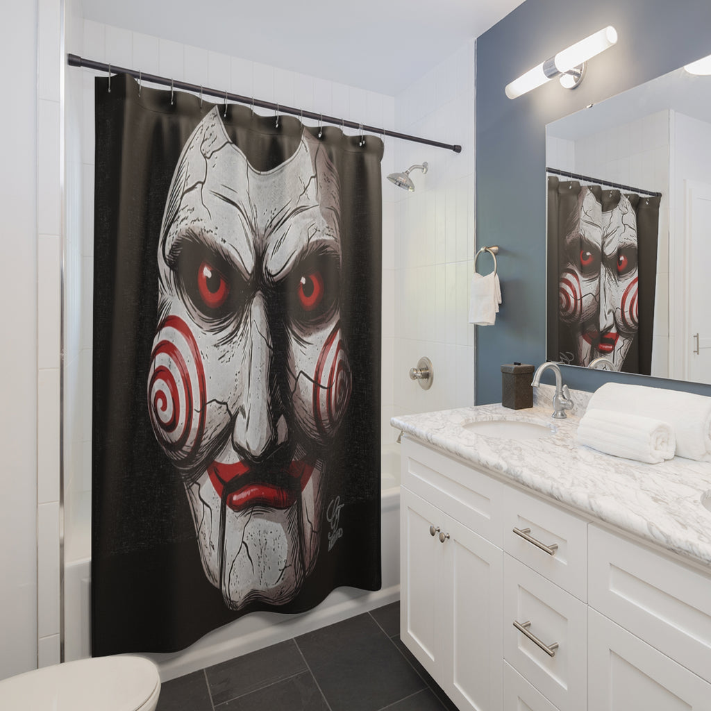 Spooky Cracked Mask Evil Dummy Halloween Dark Horror Shower Curtain | Yoga Poses Bathroom Decor