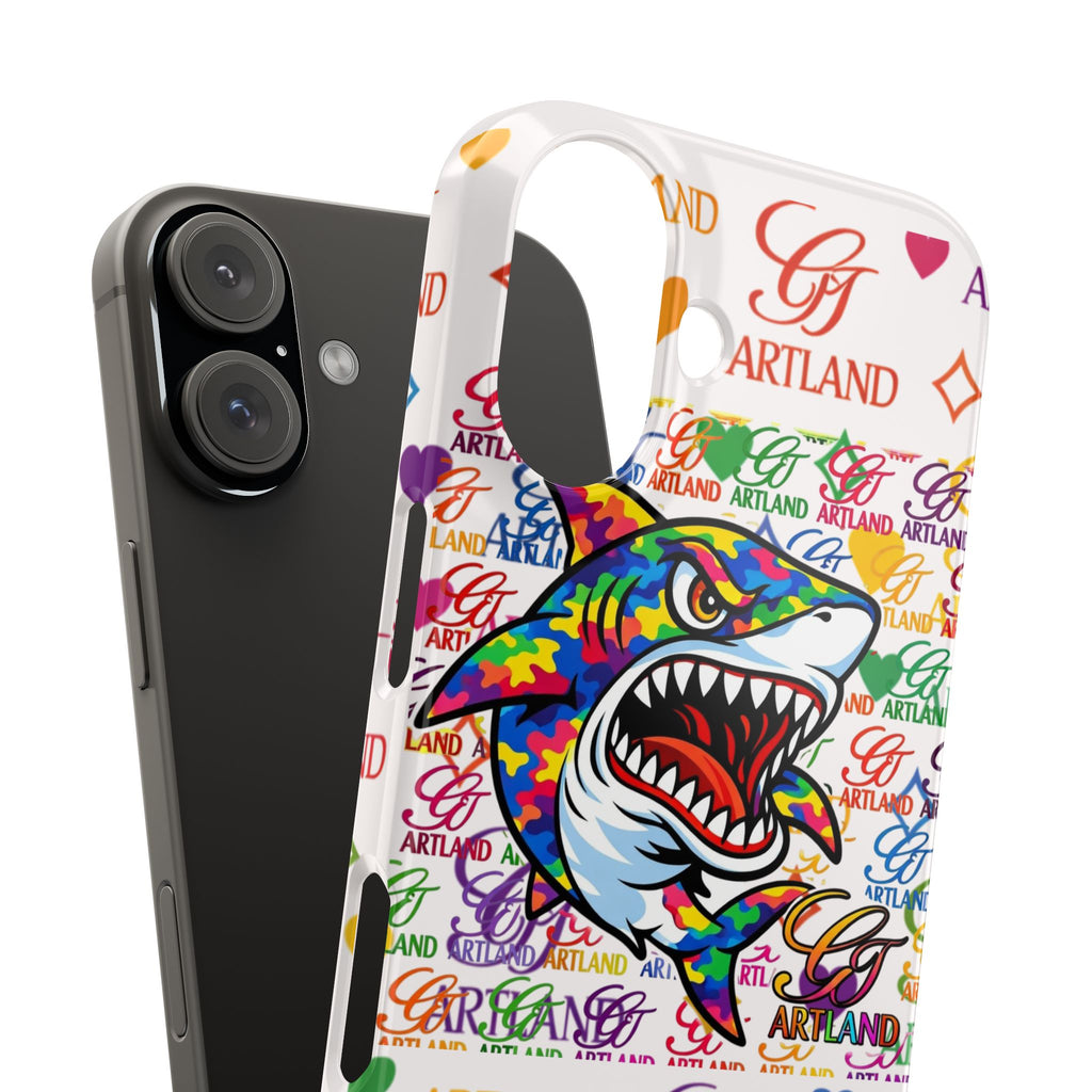 Colorful Designer Shark GT Illustration Slim Phone Case | Rainbow Logo Pattern by GT Artland