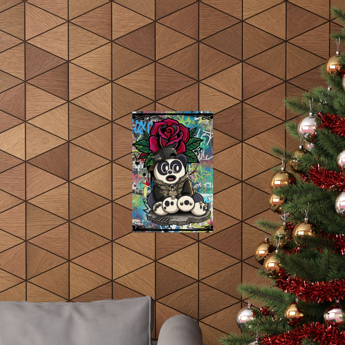 Graffiti Panda with Rose Poster | Matte Vertical Poster
