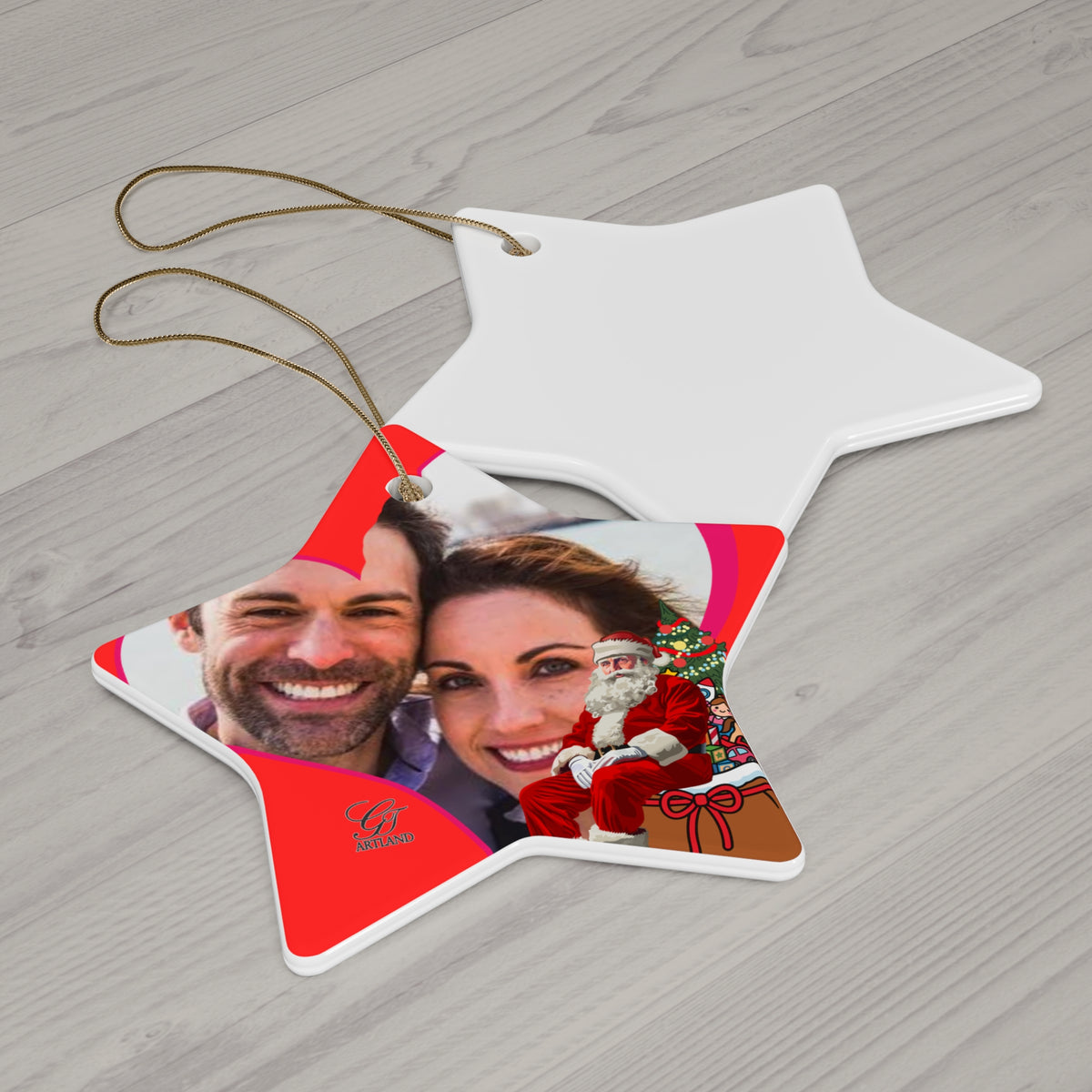 Personalized Photo Christmas Ornament — Ceramic Heart Round Holiday Keepsake by GT Artland