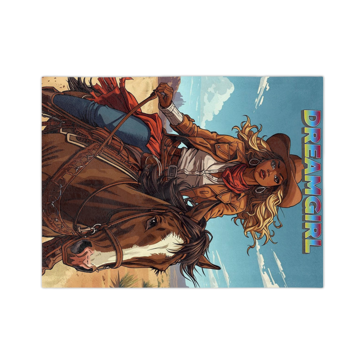 Western Dreamgirl Riding Horse Cowgirl Velveteen Blanket - Throw