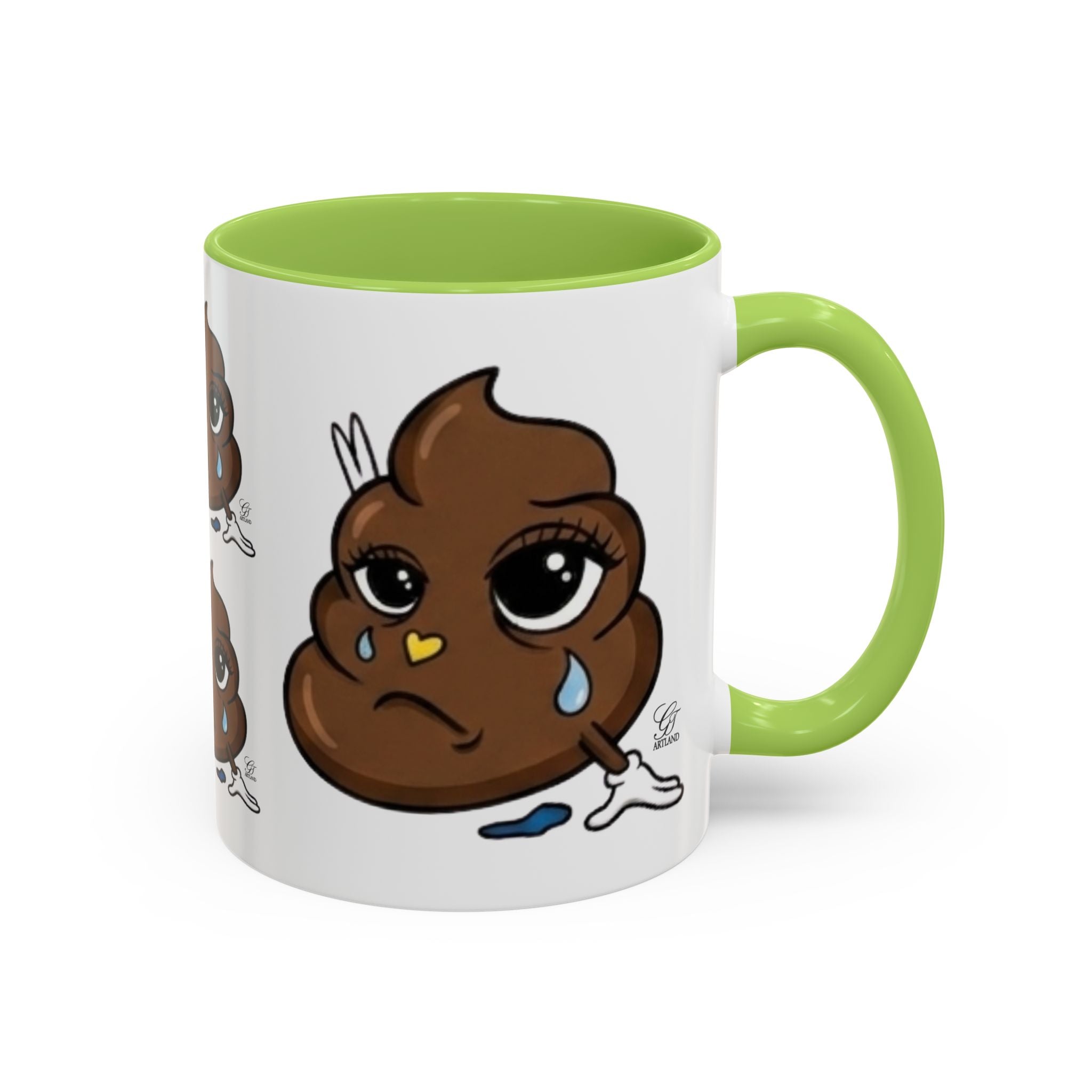 Sad Poop Emoji Coffee Mug — Funny Kawaii Gag Gift Accent Mug by GT Artland