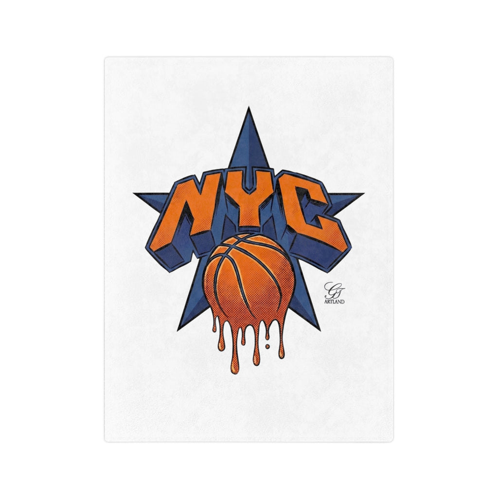 NYC Dripping Basketball Velveteen Microfiber Blanket | Sports City Logo Throw by GT Artland