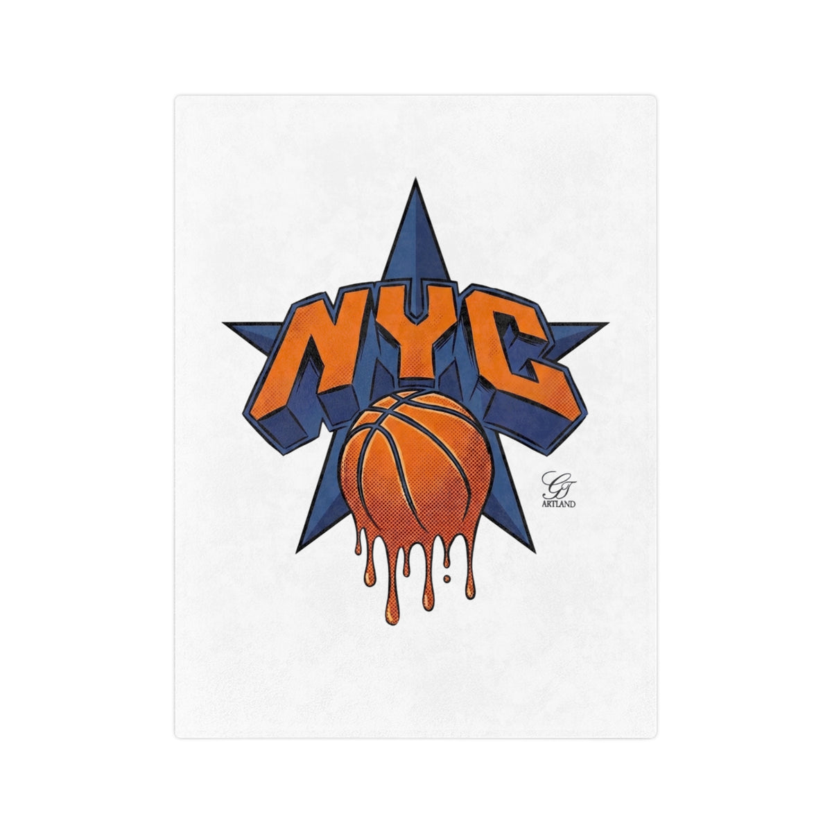 NYC Dripping Basketball Velveteen Microfiber Blanket | Sports City Logo Throw by GT Artland