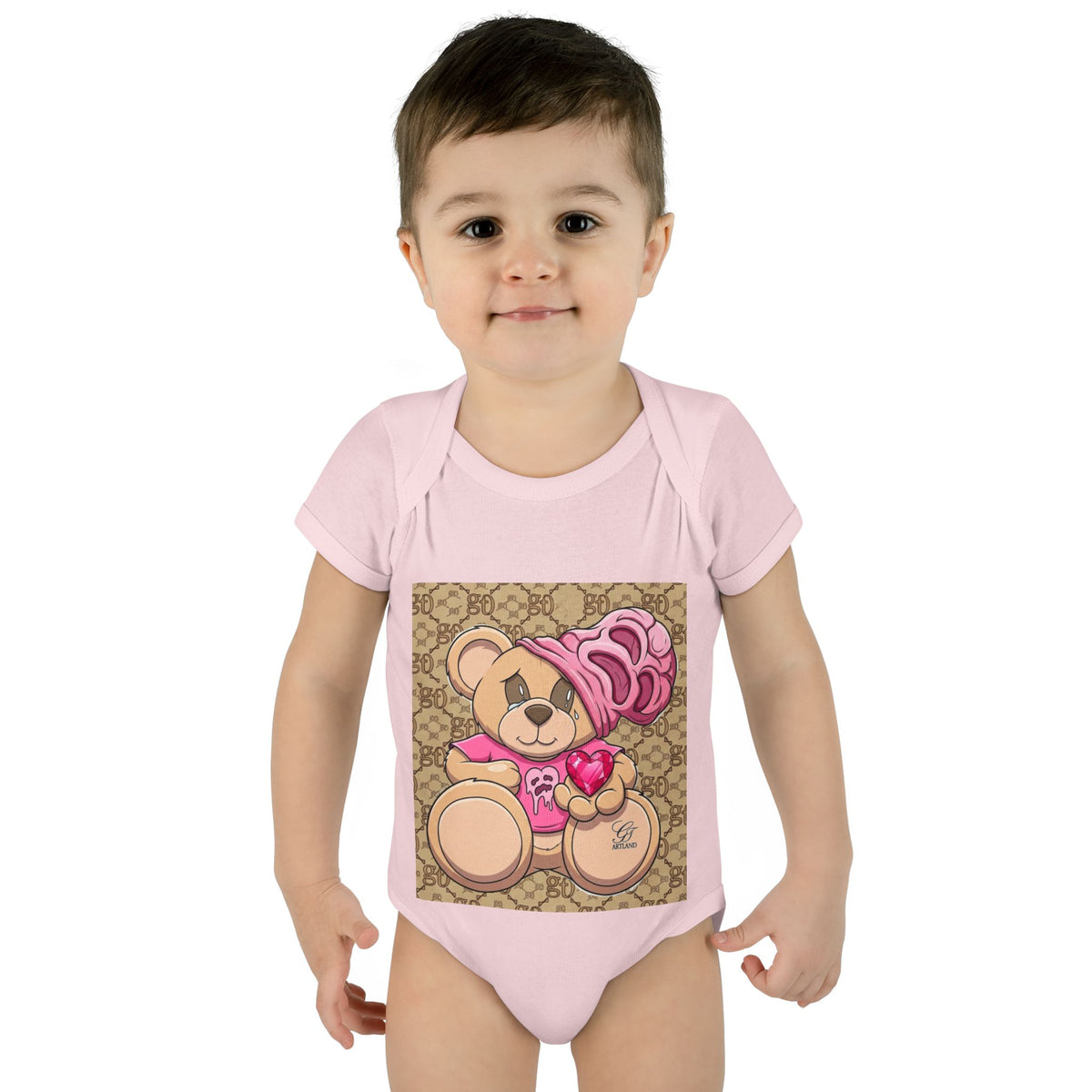 Pink Heart Teddy Bear Infant Bodysuit by GT Artland