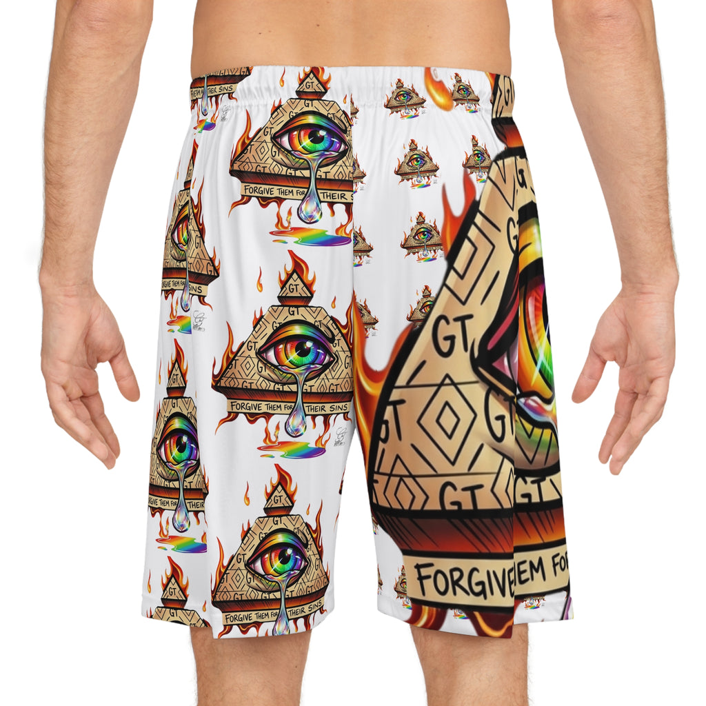 All-Seeing Eye Pyramid Shorts | Basketball Shorts, Psychedelic Illuminati Pattern by GT Artland