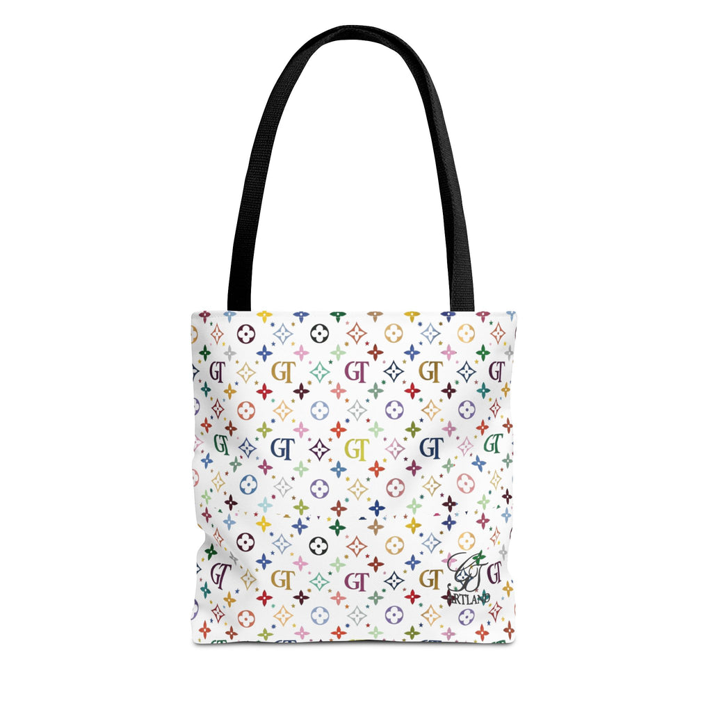 Monogram Rainbow Designer Elite Pattern Tote Bag – Colorful All-Over Print Everyday Tote by GT Artland