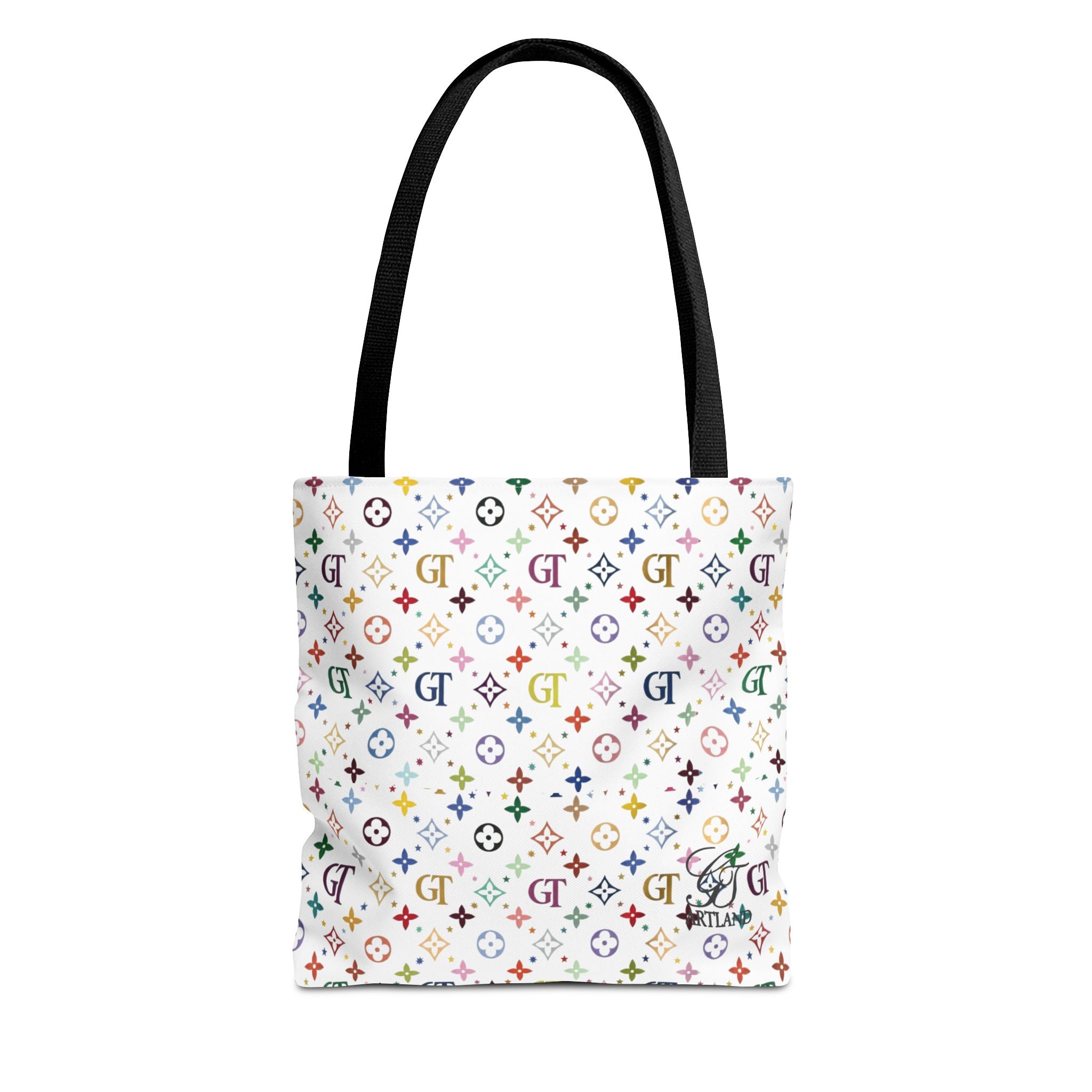 Monogram Rainbow Designer Elite Pattern Tote Bag – Colorful All-Over Print Everyday Tote by GT Artland