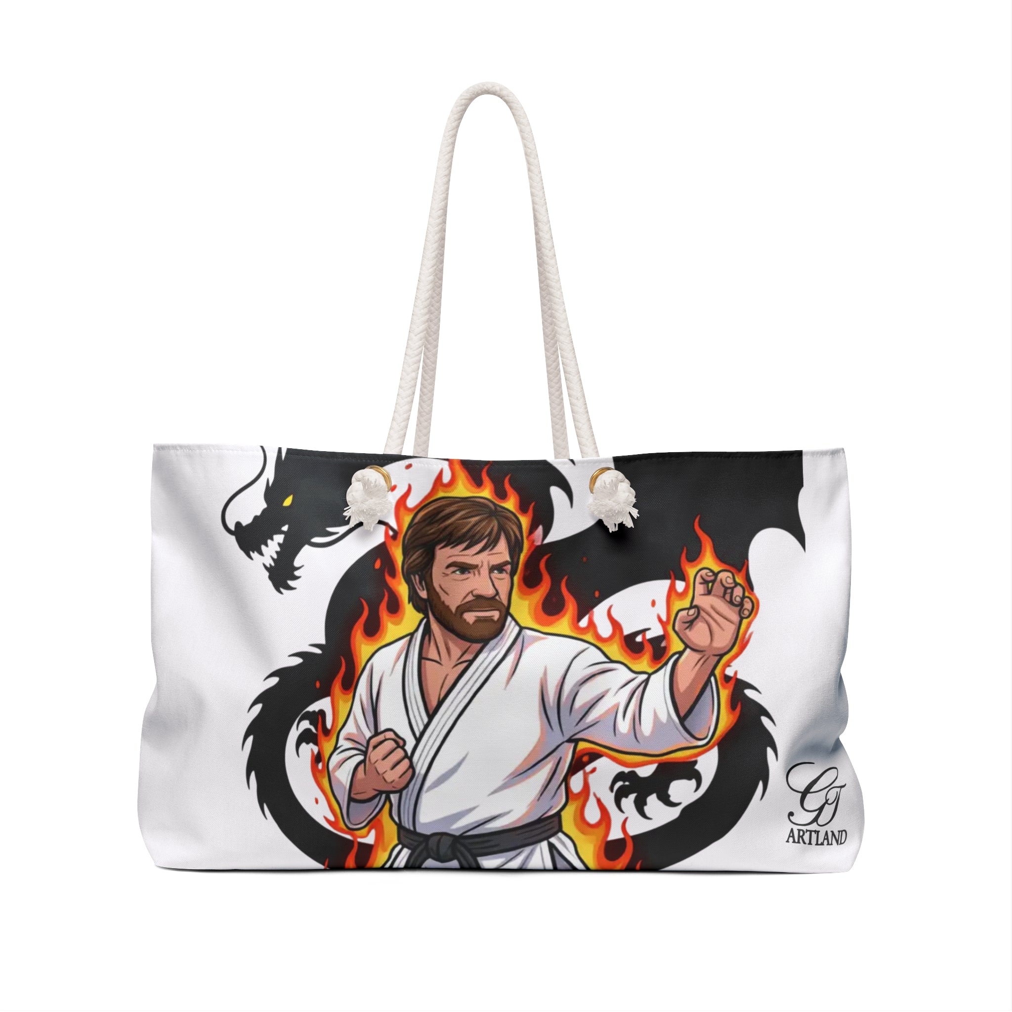 Karate Chuck Norris Master with Dragon Flames Weekender Bag | Martial Arts Tote by GT Artland