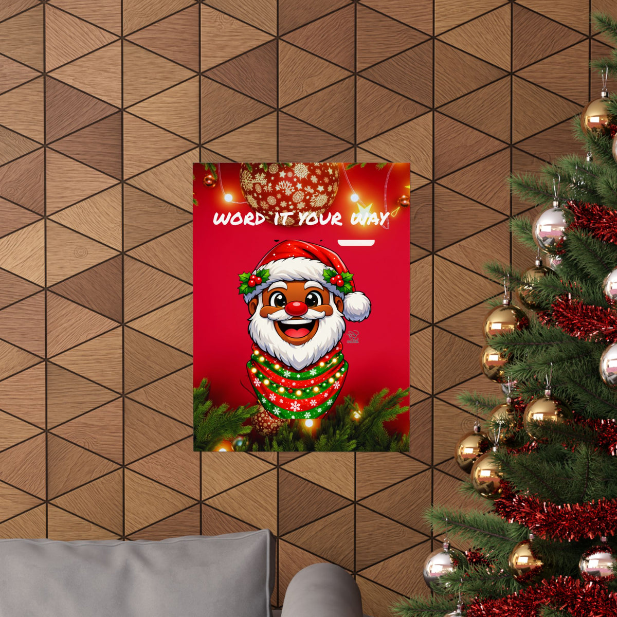 Word It Your Way  Ebony Santa Christmas Matte Vertical Poster by GT Artland