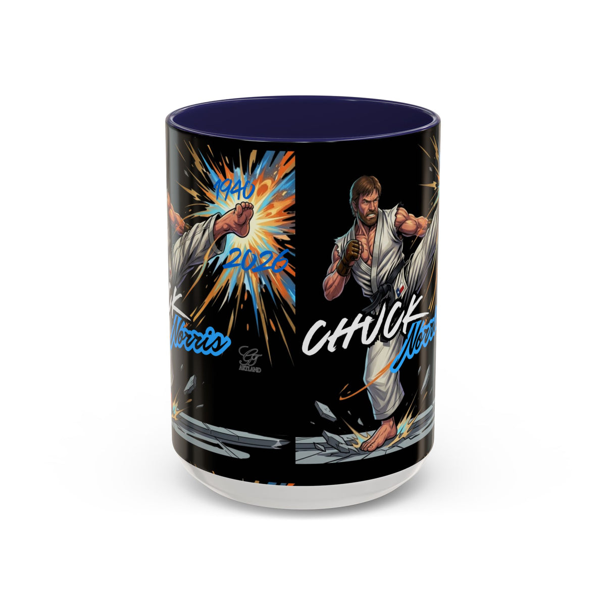 Norris Martial Artist Kick Mug | Black Accent Coffee Cup