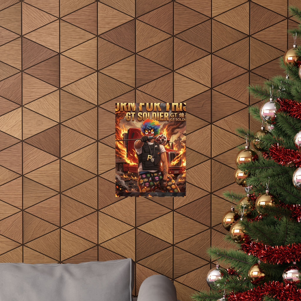 GT Soldier Clown Poster — Fiery Gamer Art Matte Vertical Print by GT Artland