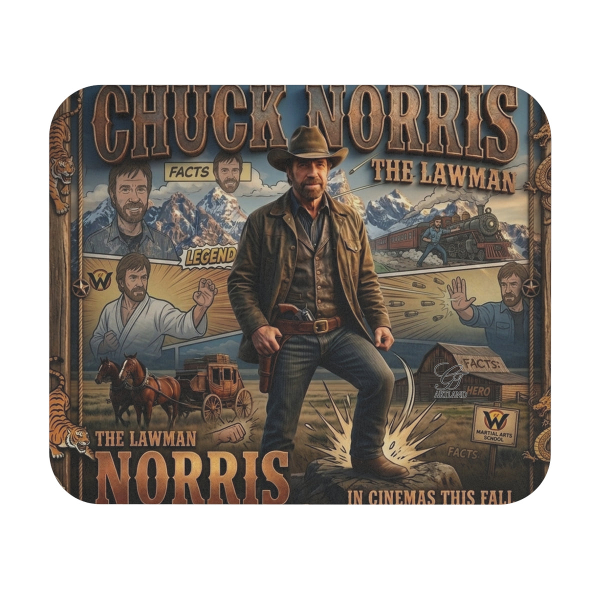 Chuck Norris Lawman Designer Poster Mouse Pad | Western Action Movie Collage by GT Artland