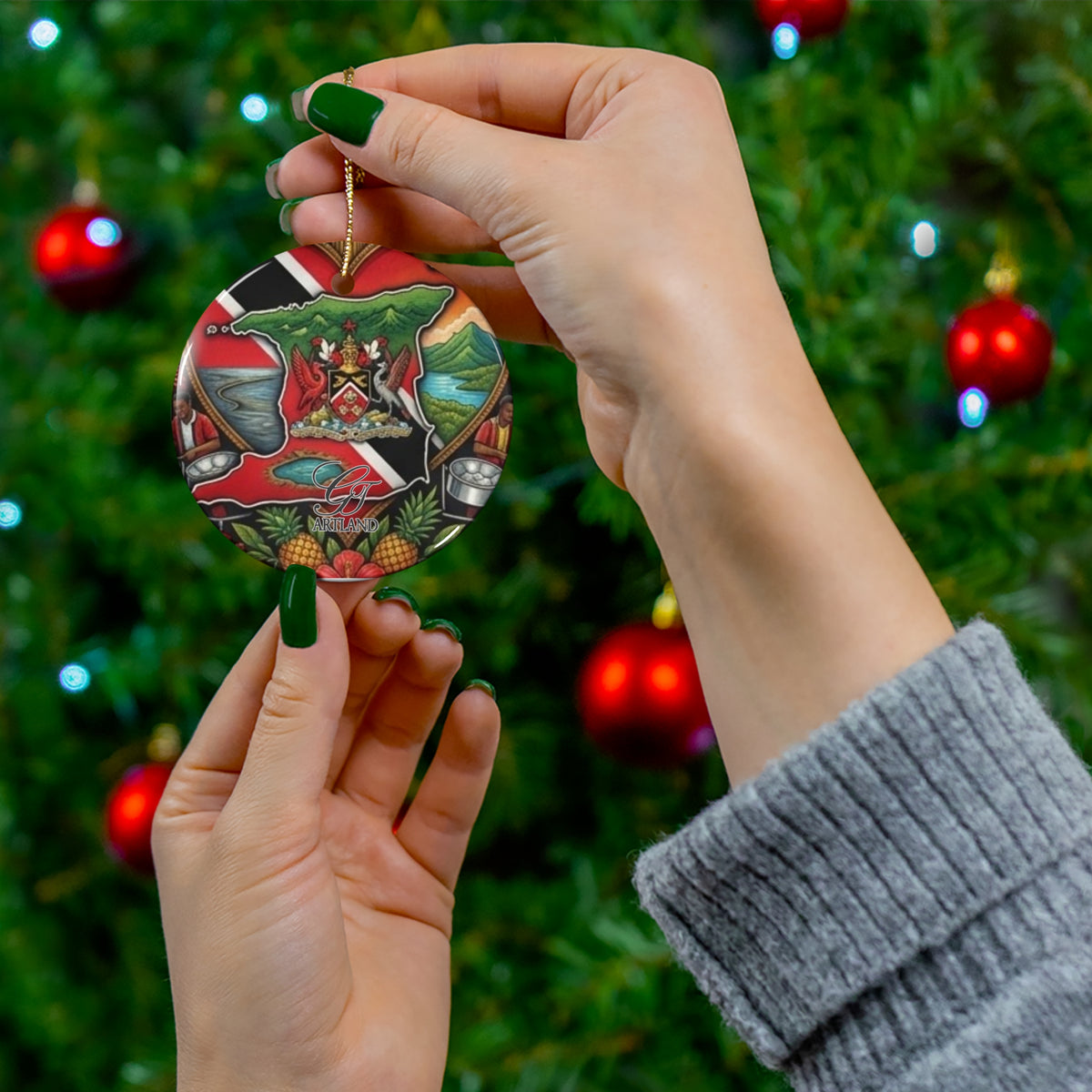 Trinidad & Tobago Coat of Arms Ceramic Ornament – Round Holiday Décor by GT Artland