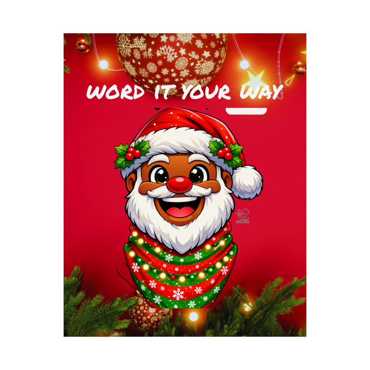 Word It Your Way  Ebony Santa Christmas Matte Vertical Poster by GT Artland