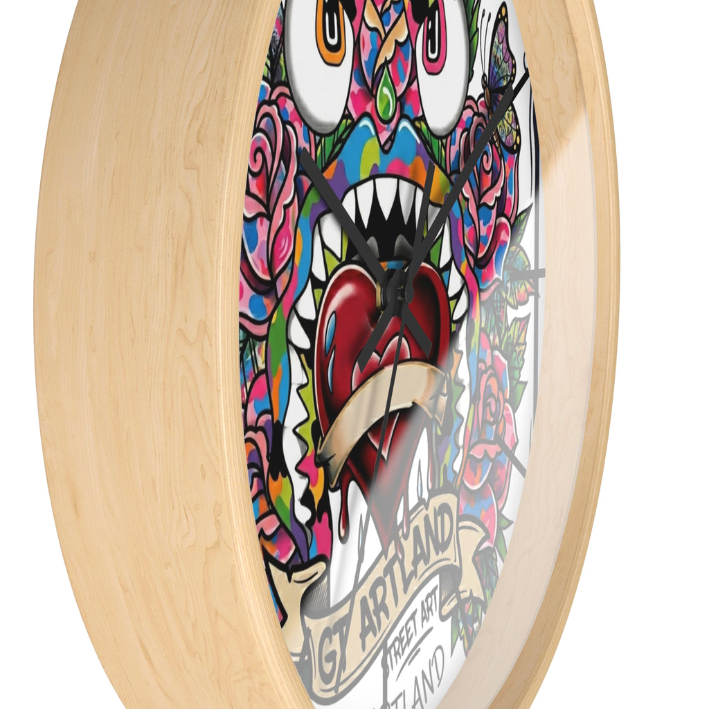 Colorful Tattoo Heart Monster Wall Clock by GT Artland