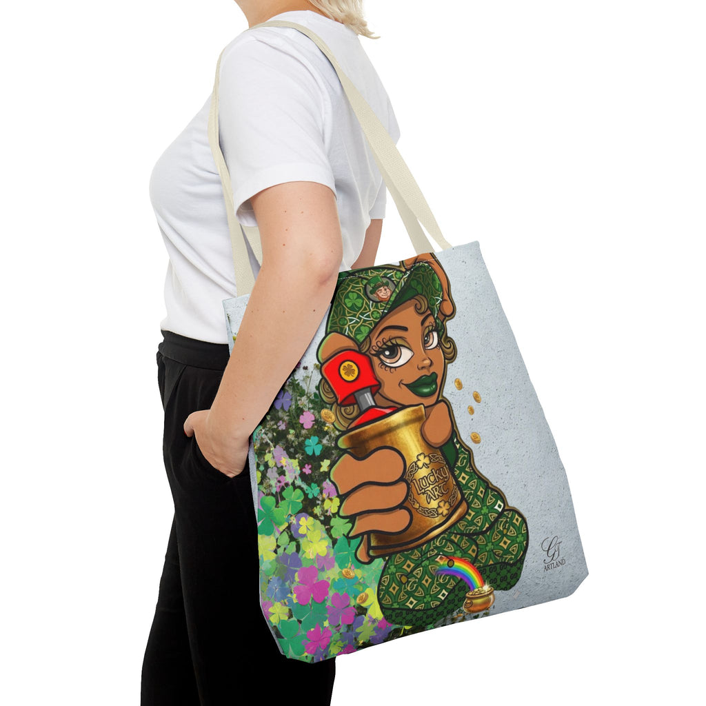 "Lucky Art" Spray Can Ebony Girl St Patrick Theme Designer Tote Bag by GT Artland