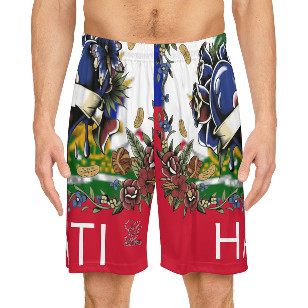 Haitian Pride Flag Heart Tattoo Basketball Shorts | Deluxe Edition by GT Artland