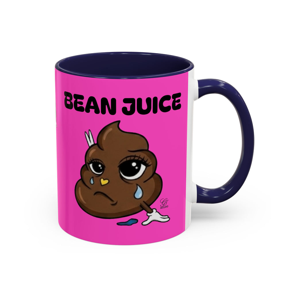 Bean Juice Coffee Mug — Funny Pink Accent Mug with Cute Poop Emoji Design (11/15oz) by GT Artland