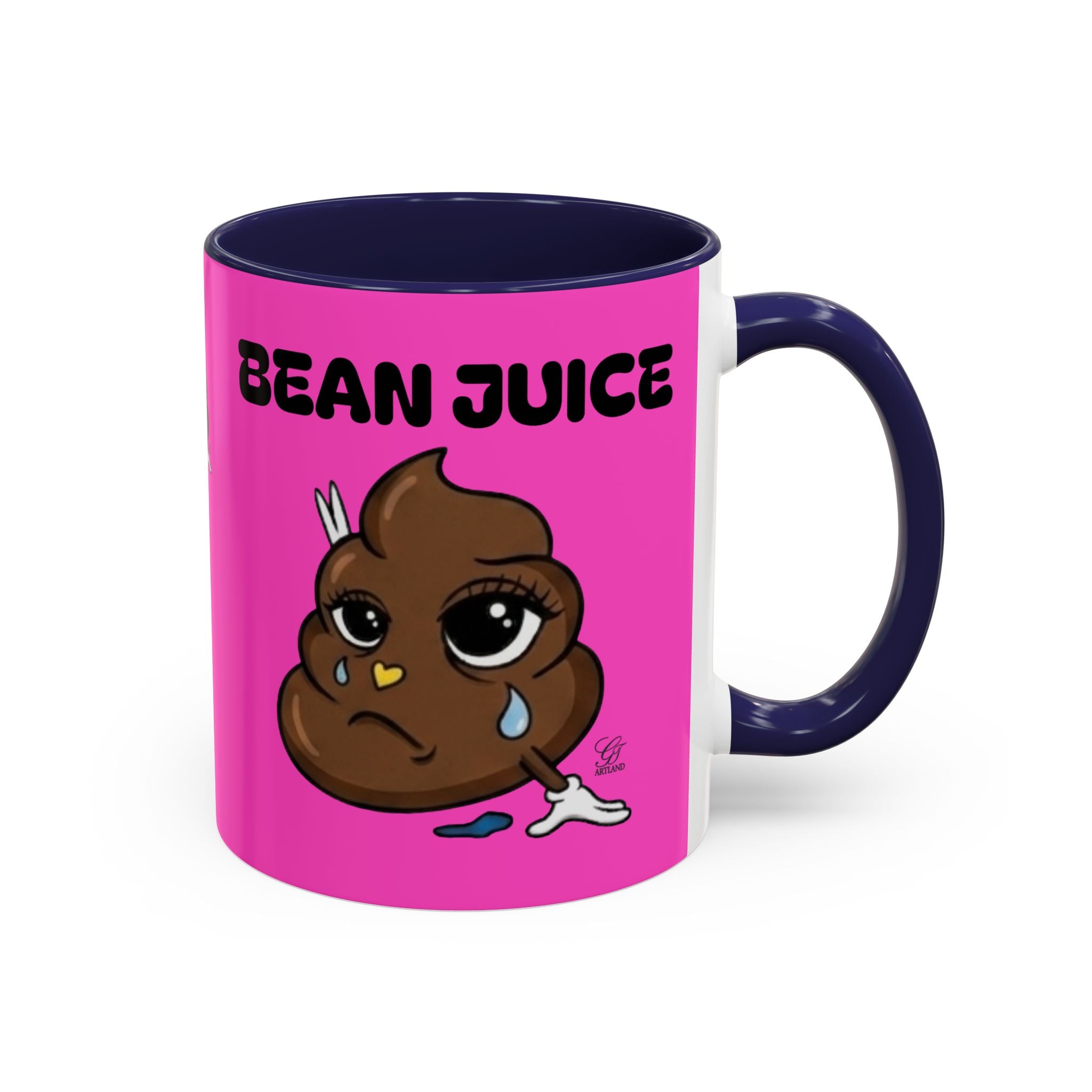 Bean Juice Coffee Mug — Funny Pink Accent Mug with Cute Poop Emoji Design (11/15oz) by GT Artland