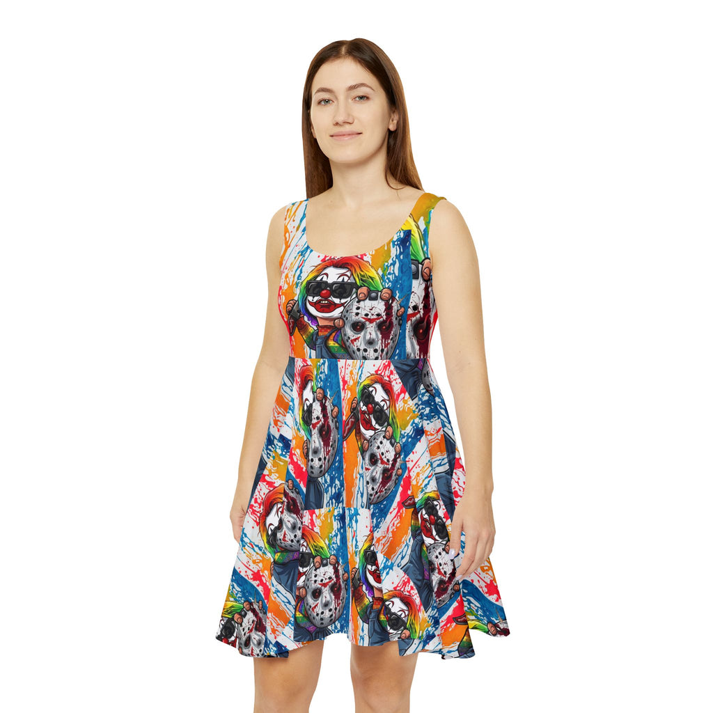 Rainbow Psycho Slasher Color Drip Halloween Dark Horror Skater Dress by GT Artland