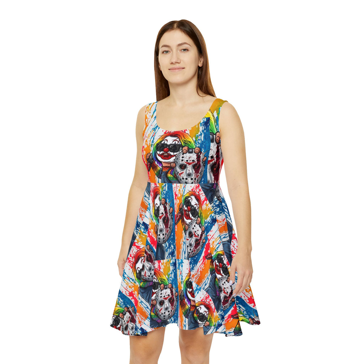 Rainbow Psycho Slasher Color Drip Halloween Dark Horror Skater Dress by GT Artland