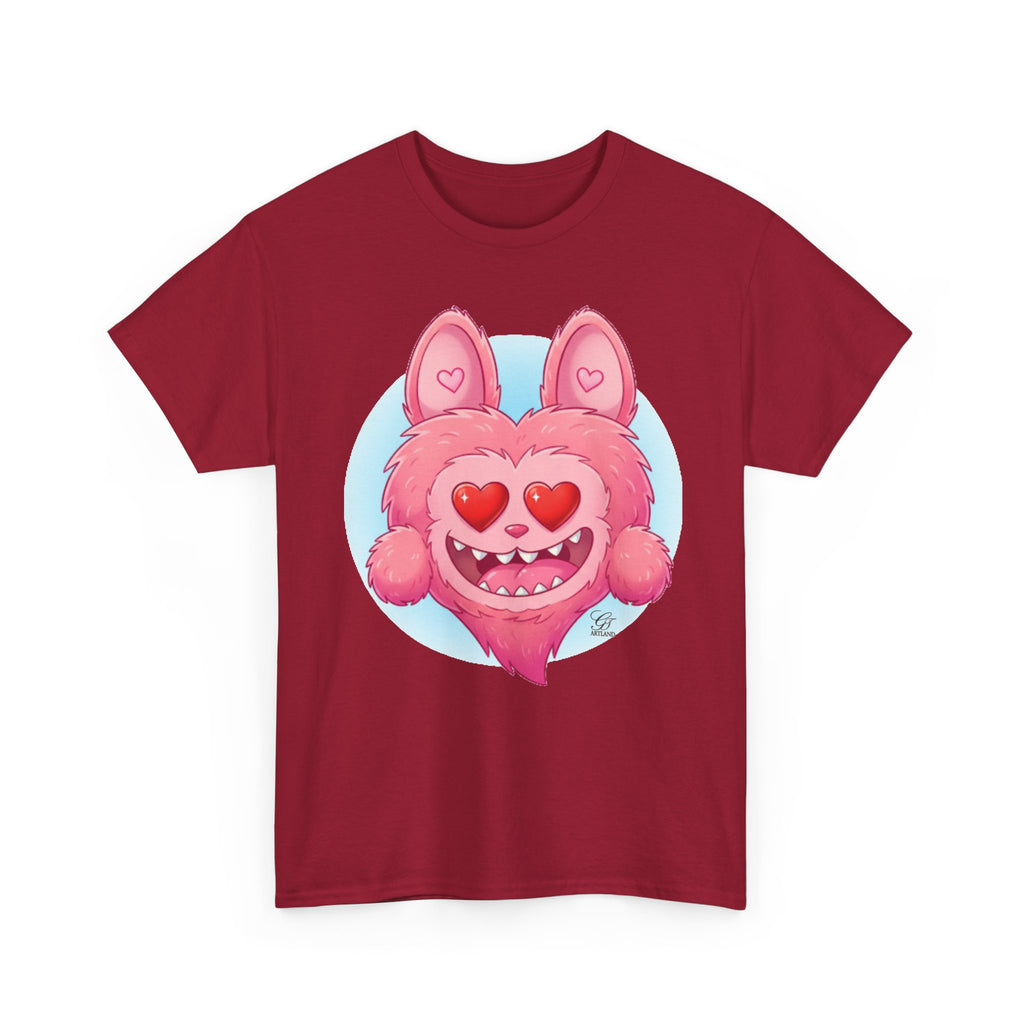 Pink Heart-Eyed Monster T-Shirt | Cute Fuzzy Creature by GT Artland