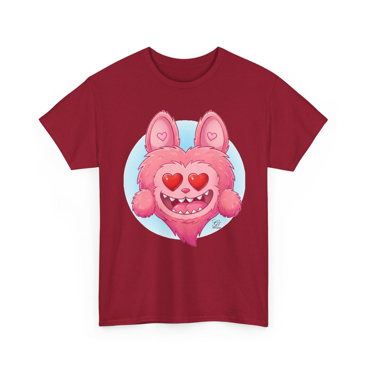 Pink Heart-Eyed Monster T-Shirt | Cute Fuzzy Creature by GT Artland