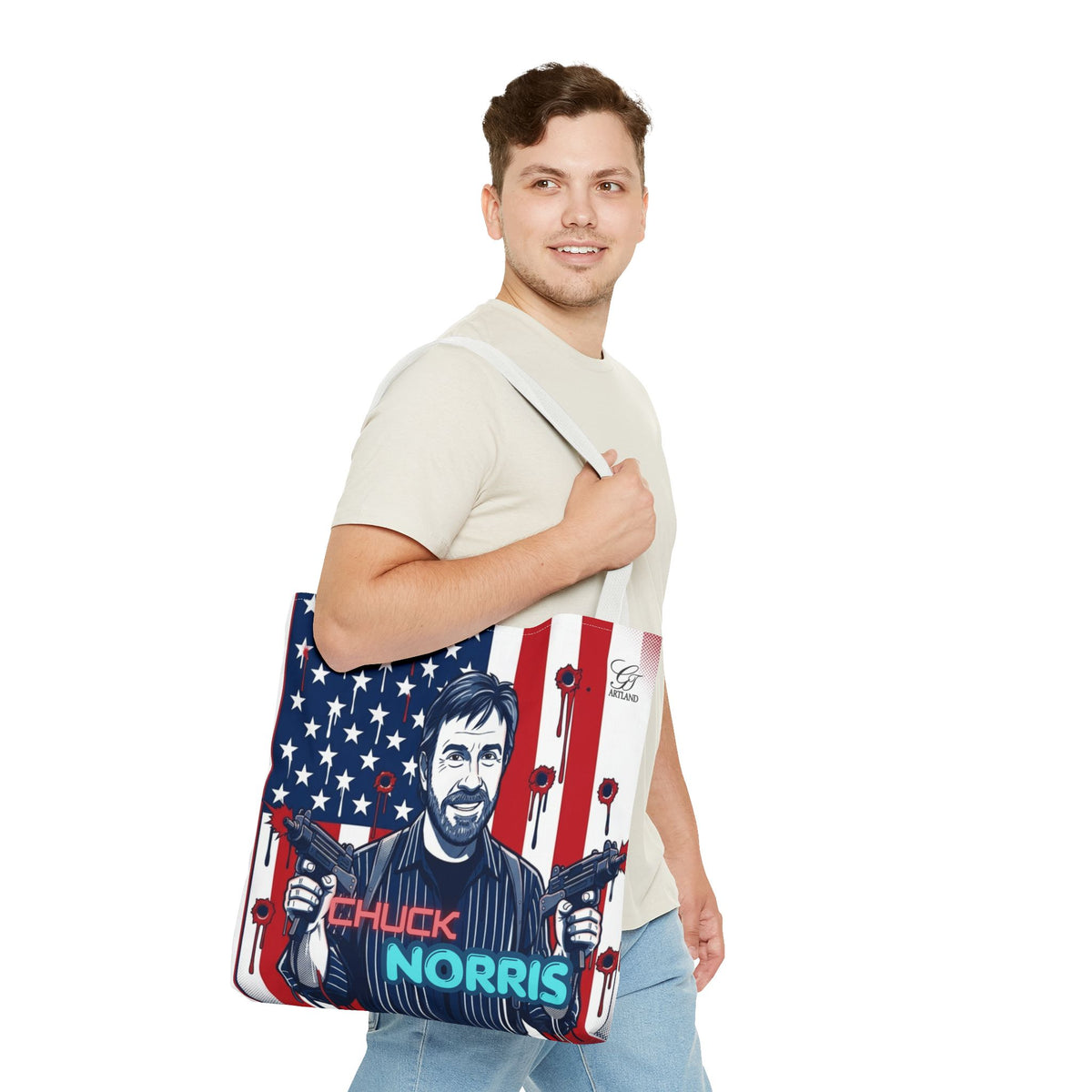 Patriotic Action Designer Edition Hero Tote Bag — 'Chuck Norris' Graphic by GT Artland