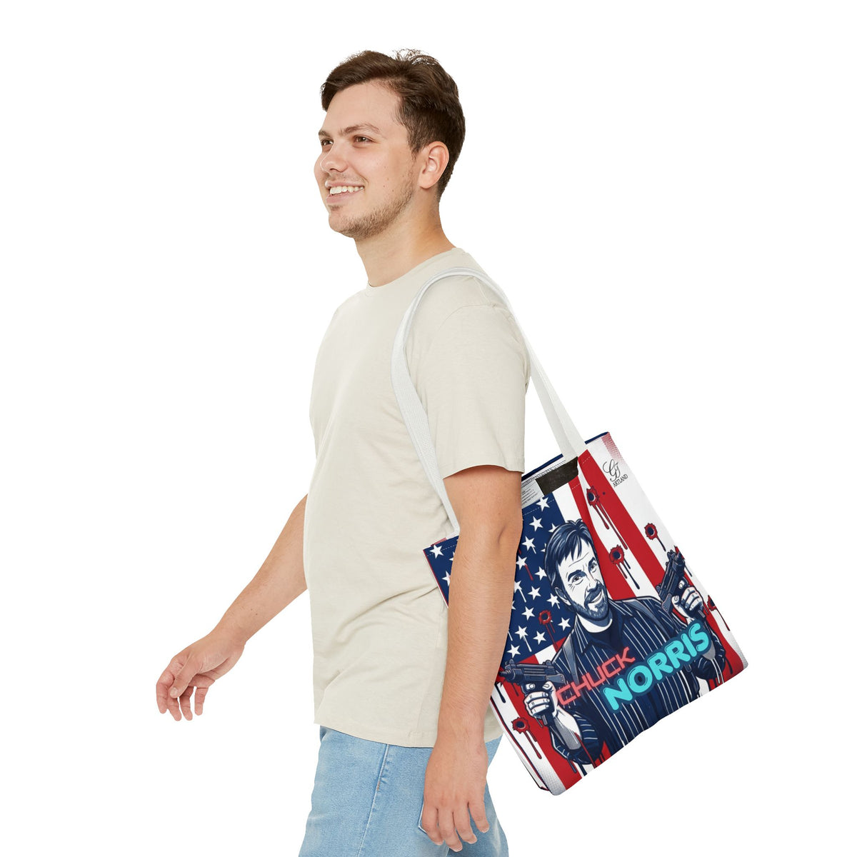 Patriotic Action Designer Edition Hero Tote Bag — 'Chuck Norris' Graphic by GT Artland