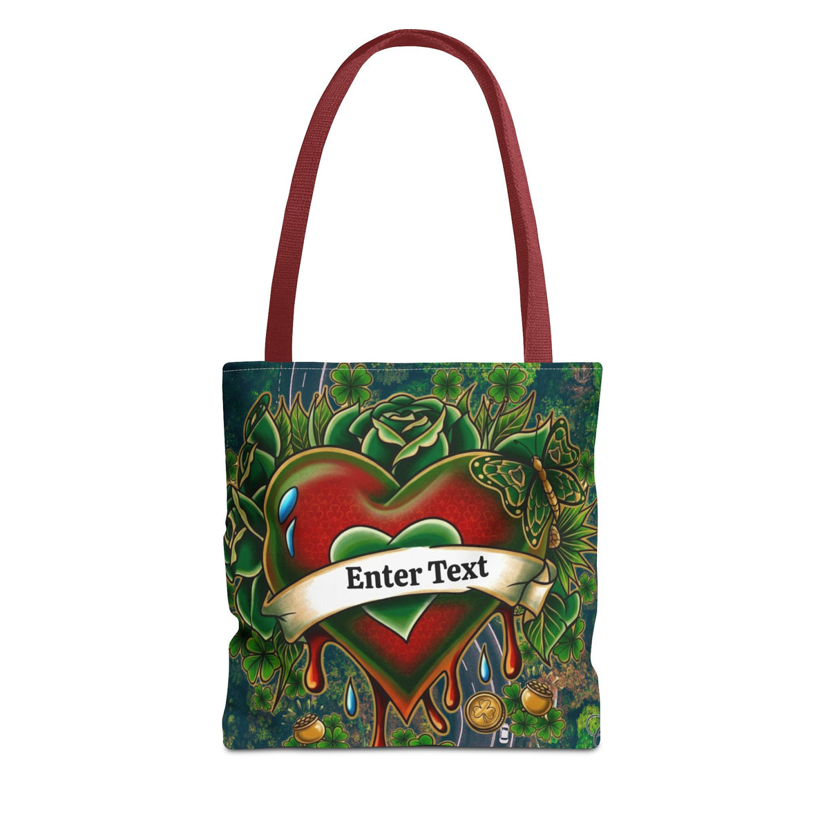 "Lucky Art" Tattoo Heart Urban Shamrock "Custom Text" Nature Splash St. Patrick Theme Designer Tote Bag by GT Artland