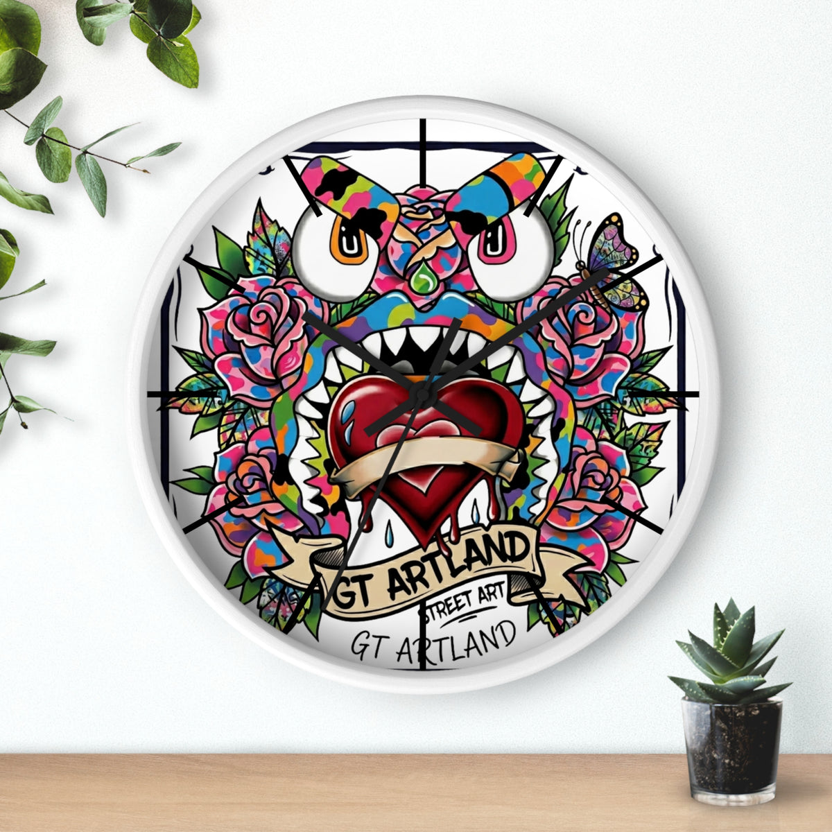 Colorful Tattoo Heart Monster Wall Clock by GT Artland
