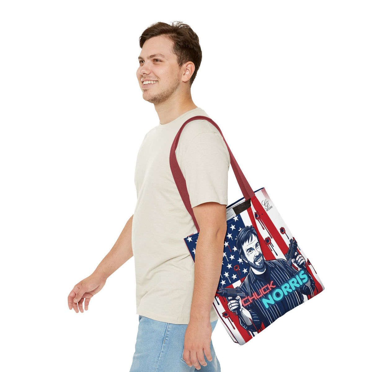Patriotic Action Designer Edition Hero Tote Bag — 'Chuck Norris' Graphic by GT Artland