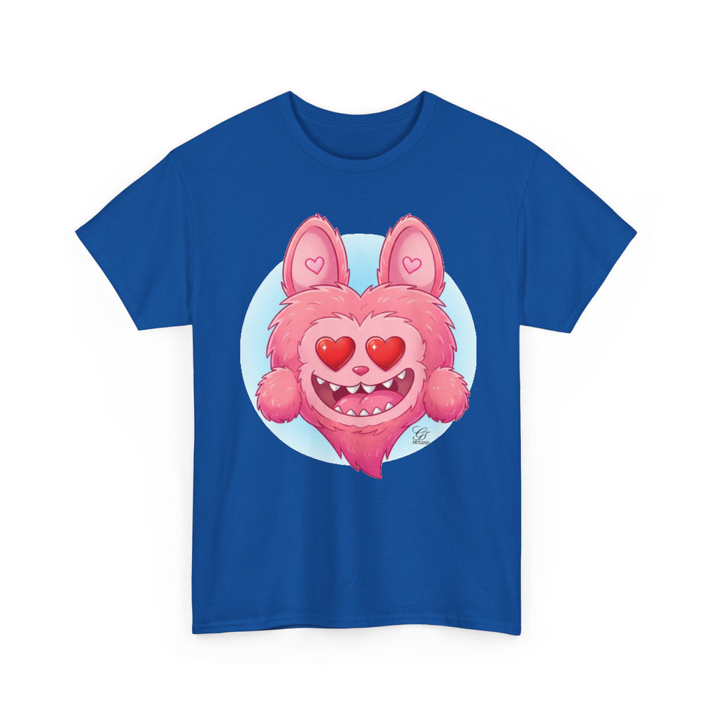 Pink Heart-Eyed Monster T-Shirt | Cute Fuzzy Creature by GT Artland