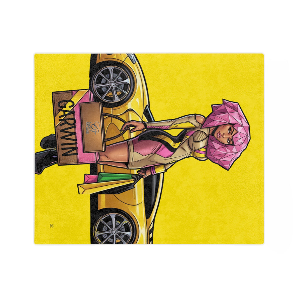 Pink Hair Vixen Fashion Queen Velveteen  Yellow Blanket | Trail Running Design by GT Artland