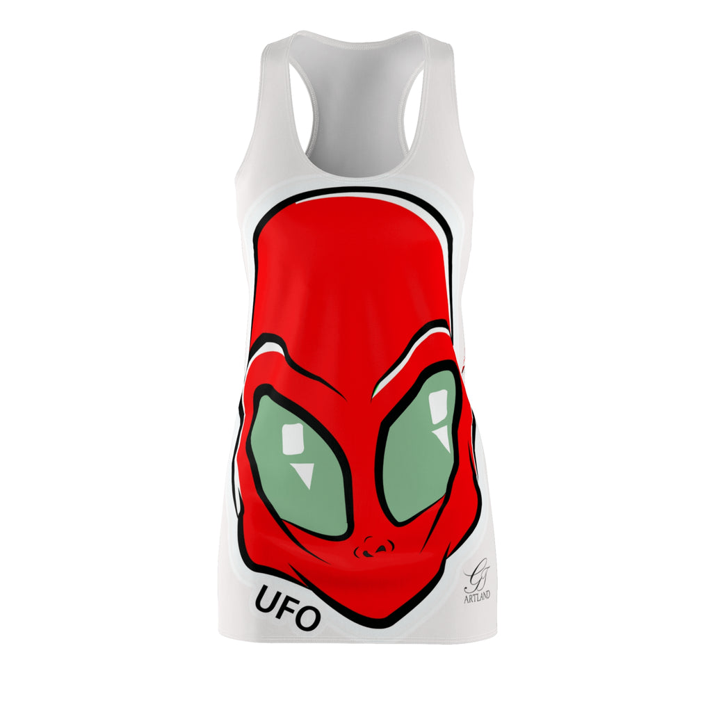 Red Alien Face UFO Racerback Dress | Sci-Fi Space Summer Dress