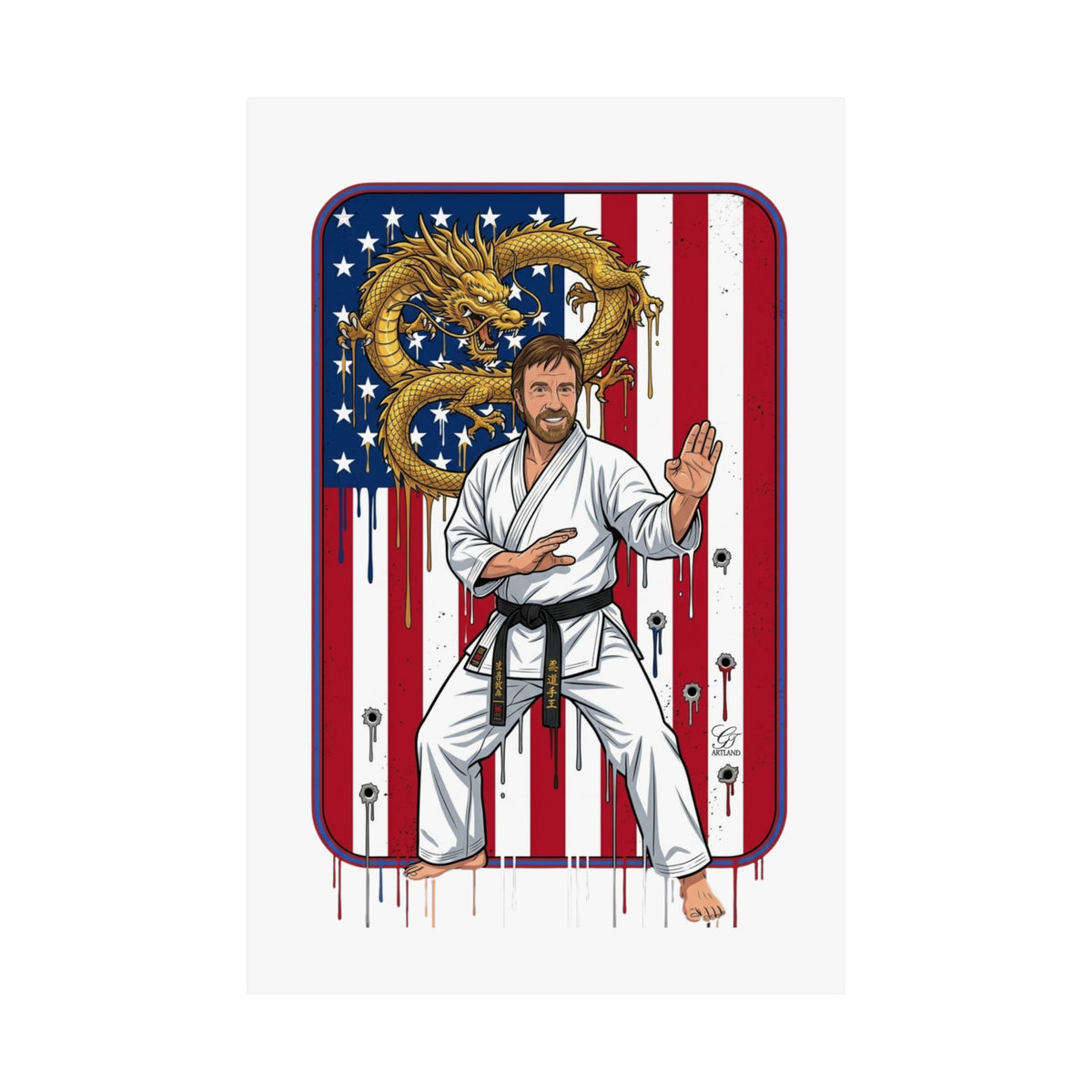 American Flag Karate Chuck Norris Master Poster | Dragon Martial Arts Matte Vertical Print by GT Artland