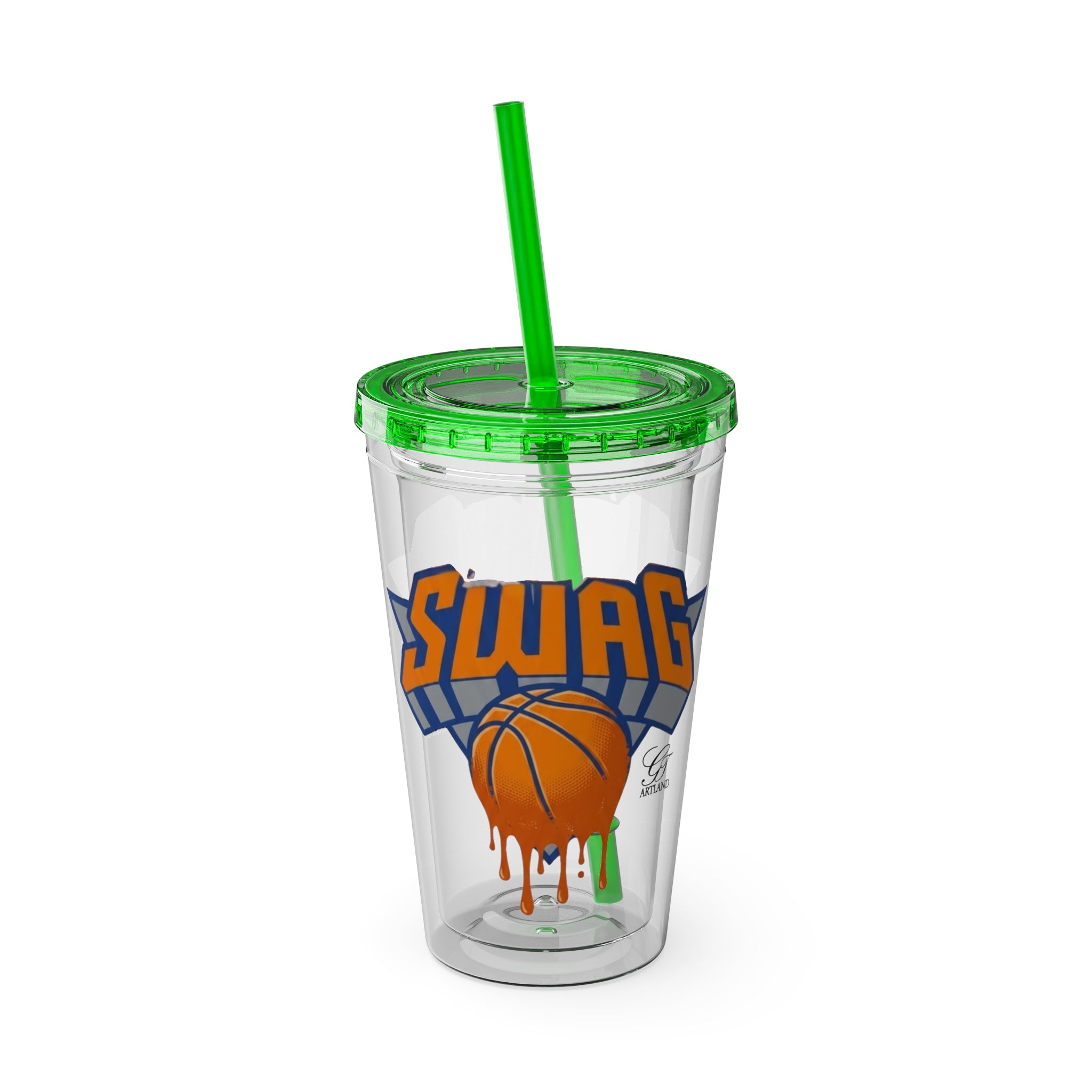 Dripping Basketball SWAG Tumbler | 16oz Clear Cup with Straw by GT Artland